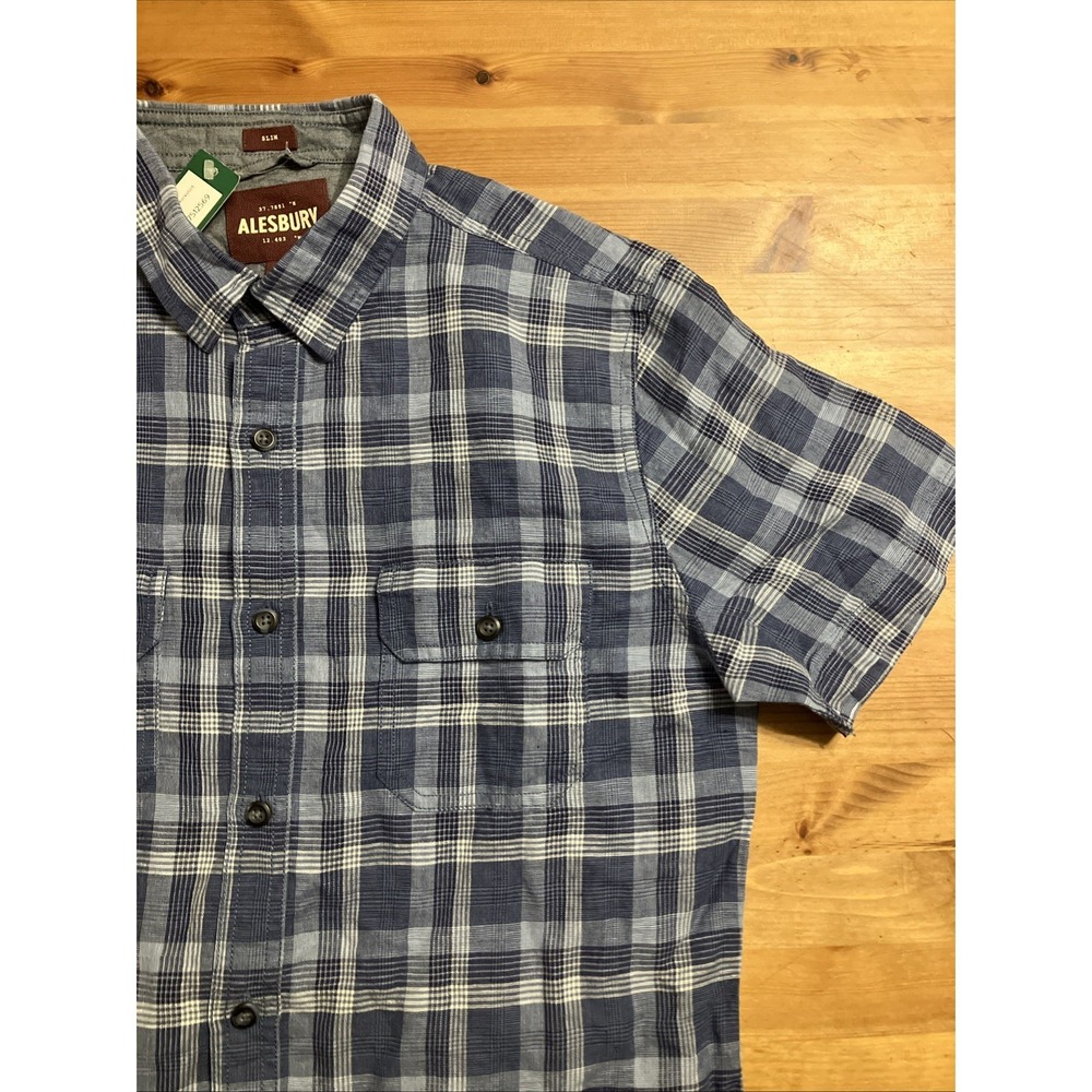 New Alesbury Linen Blend Slim Fit Short Sleeve Button Up Shirt Men's Small‎